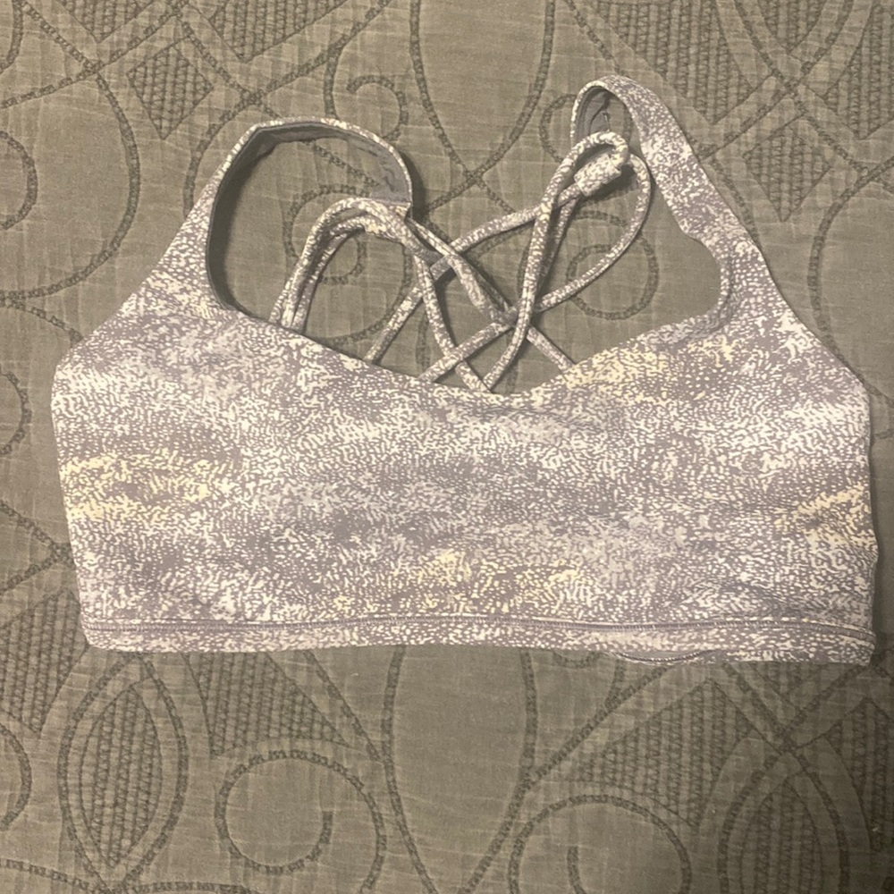 Lululemon sports bra. Worn twice. The color is grey and white.